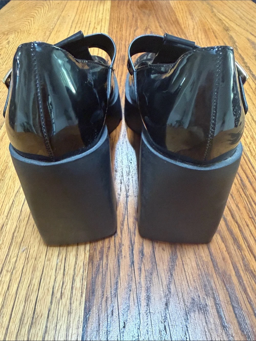 Steve Madden Black Patent Platform Mary Jane with Gold Buckle